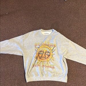 Urban Outfitters Gray Crew Neck Sweater with Artistic Sun Design